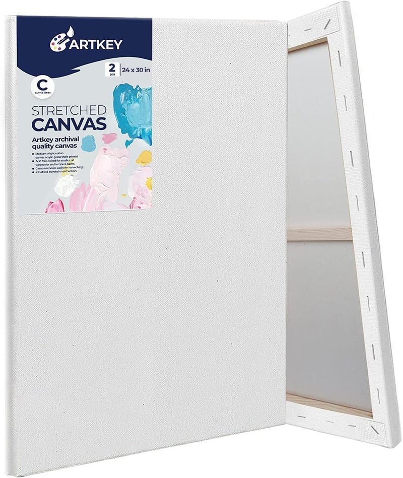 Artkey Large Canvases for Painting 24x30 Inch 2-Pack, 12.3 oz Triple Primed Acid-Free 100% Cotton Stretched Canvas, Blank Large Canvas for Oil Paint Acrylics Pouring & Wet Art Media - Image 1